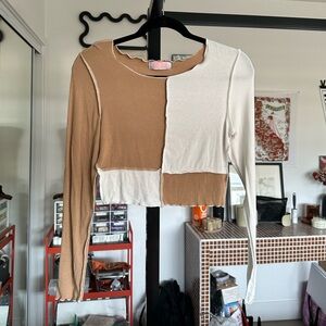 tan & white patchwork long sleeve